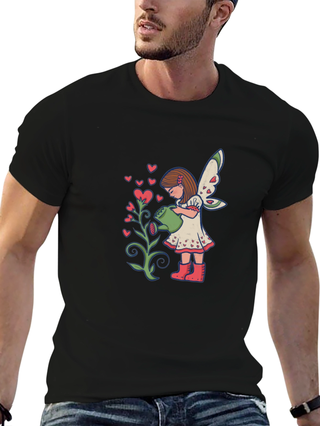 Fairy Watering Hearts T-Shirt - Black