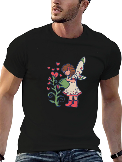 Fairy Watering Hearts T-Shirt - Black