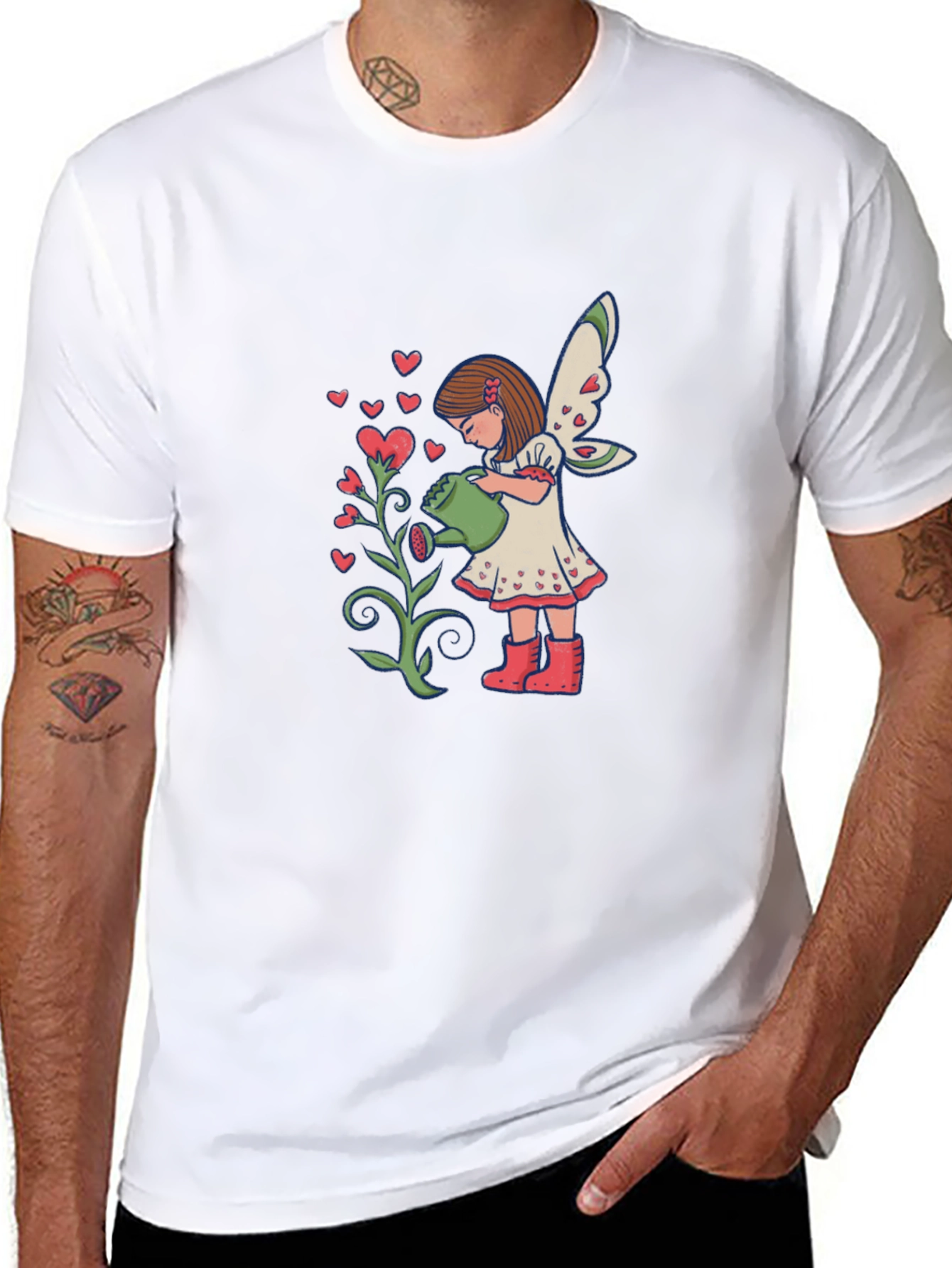 Fairy Watering Hearts T-Shirt - Black