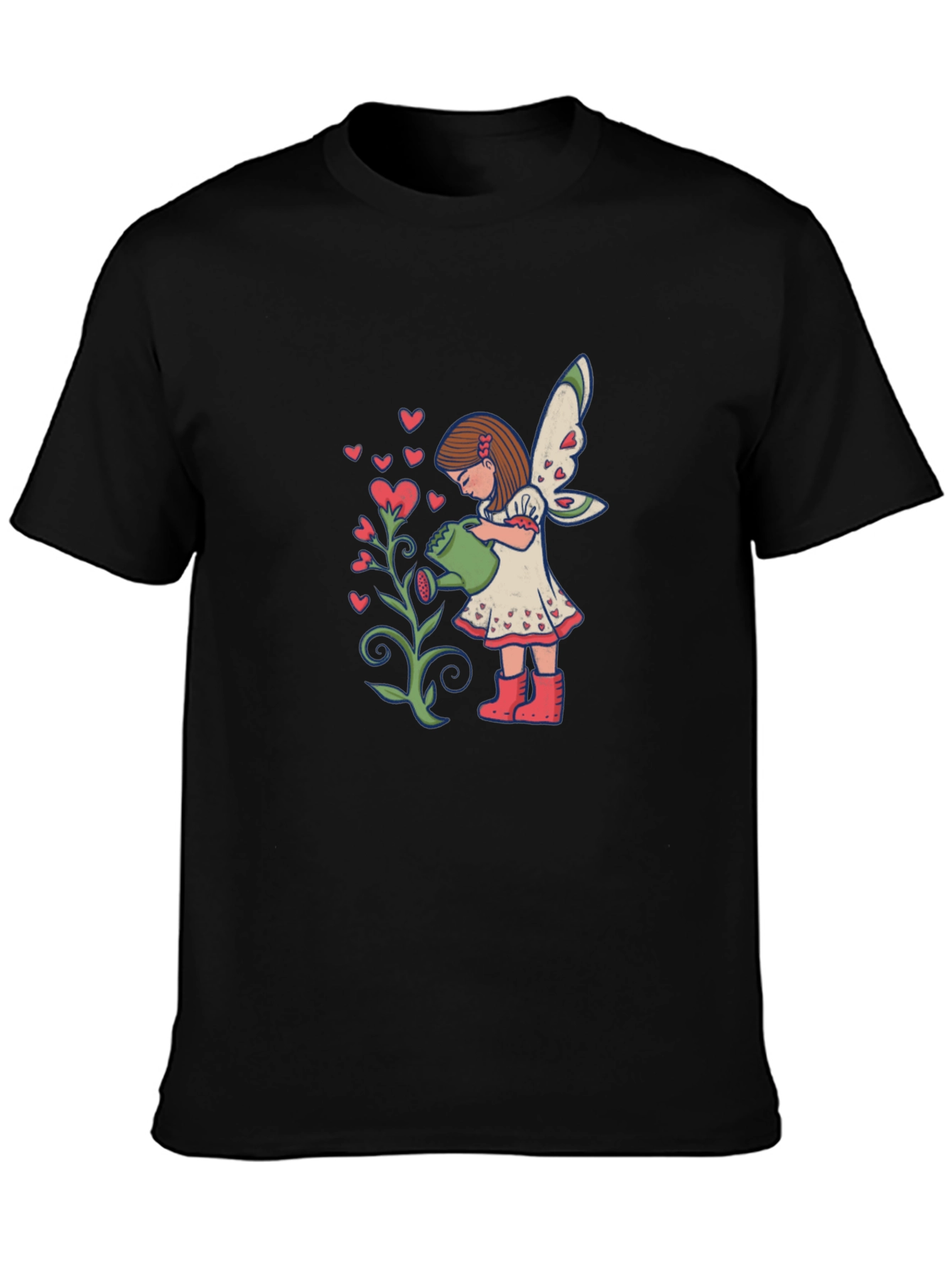 Fairy Watering Hearts T-Shirt - Black