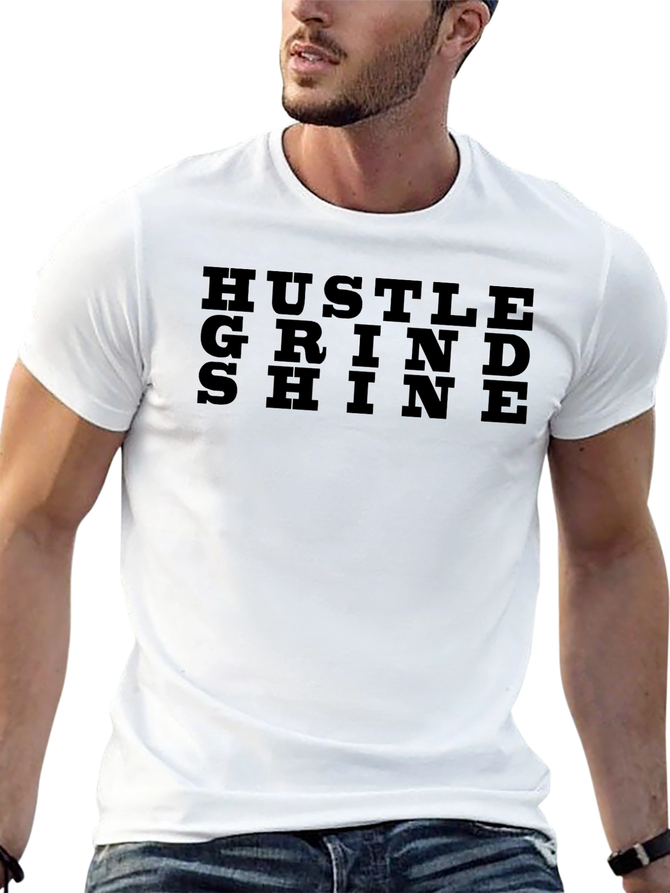 Hustle Grind Shine Mens Black T-Shirt