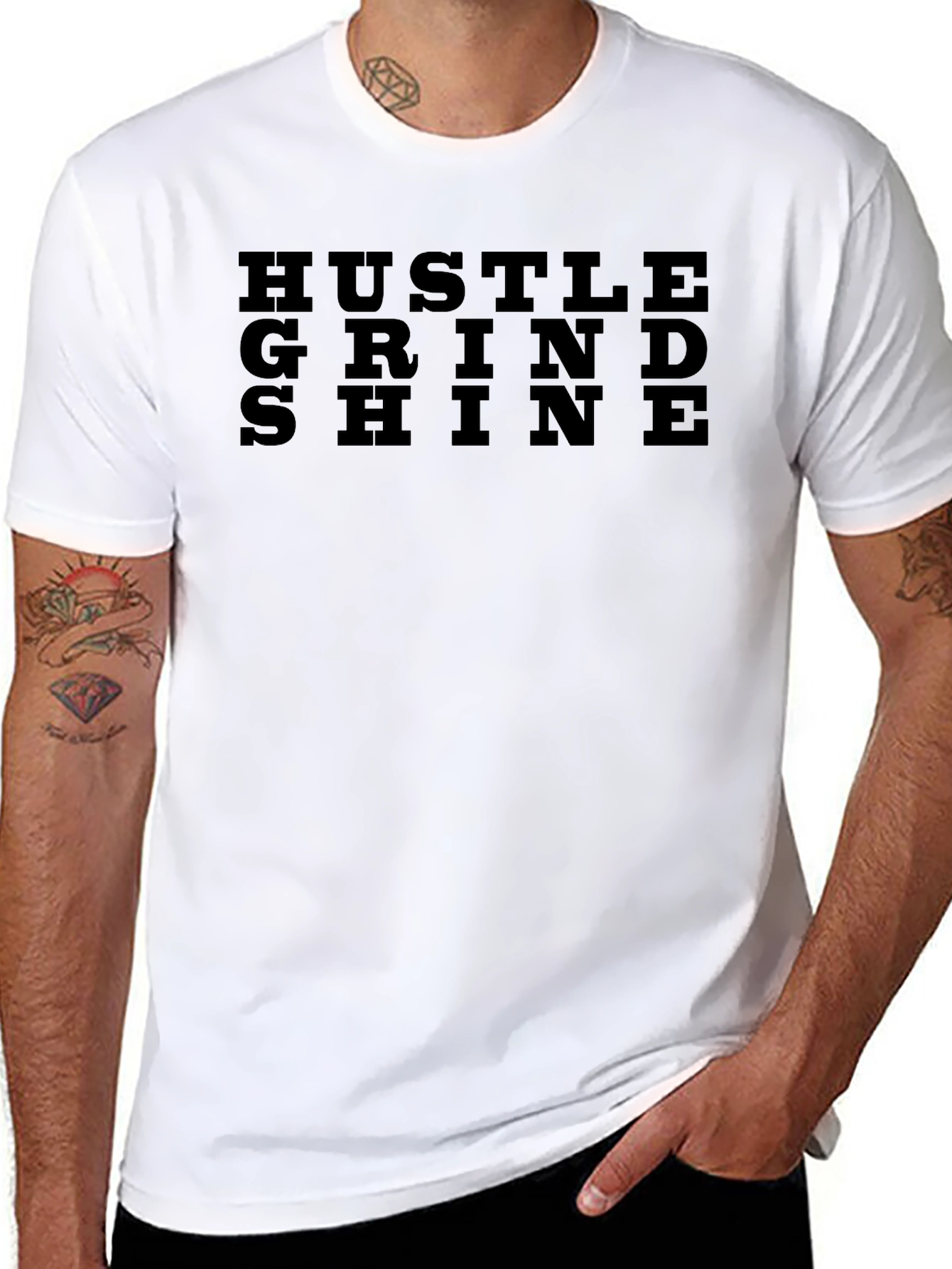 Hustle Grind Shine Mens Black T-Shirt