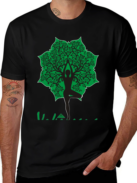 Yoga Tree Pose Graphic T-Shirt - Black