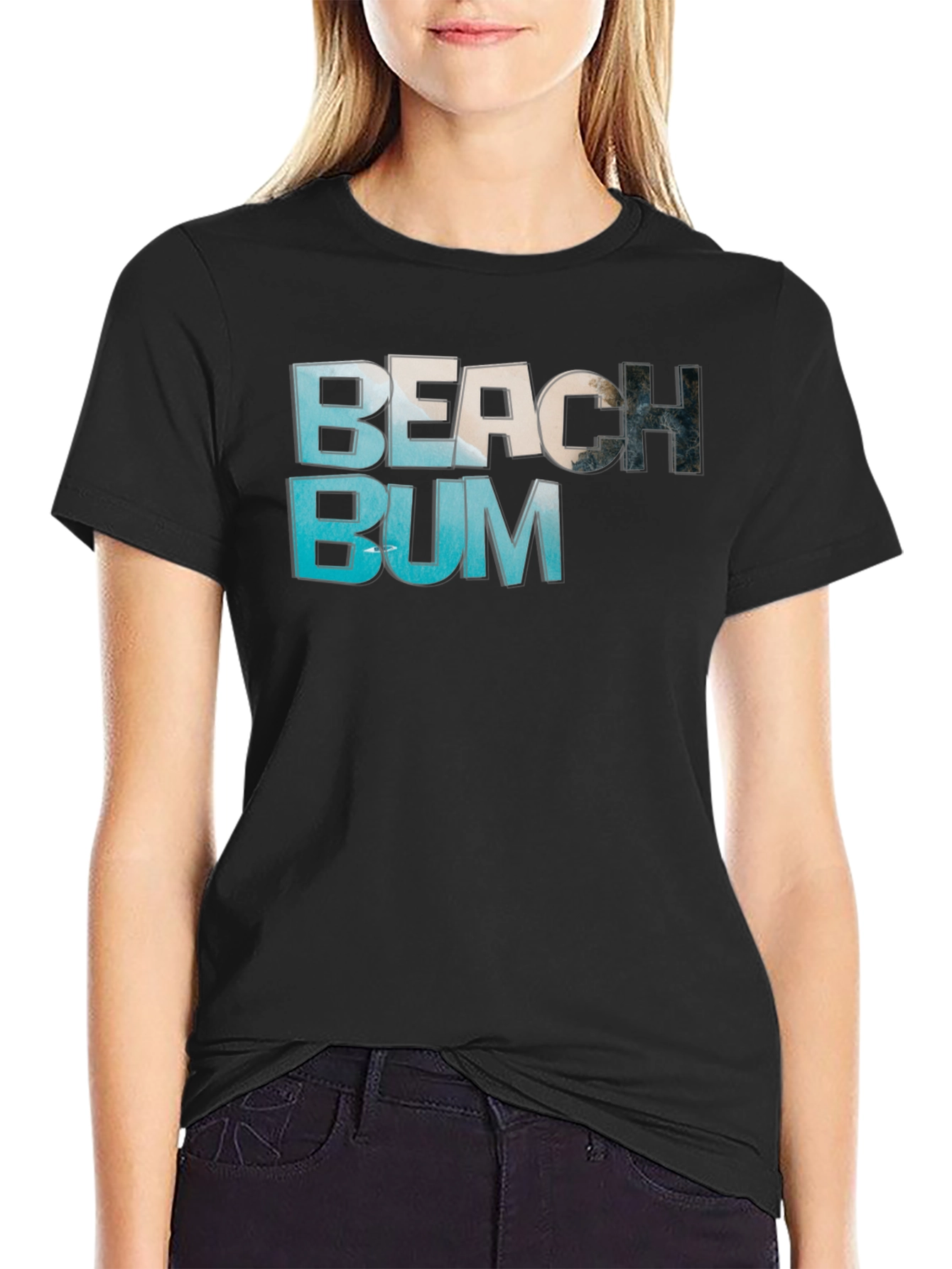 Beach Bum Graphic Tee - Casual Black T-Shirt