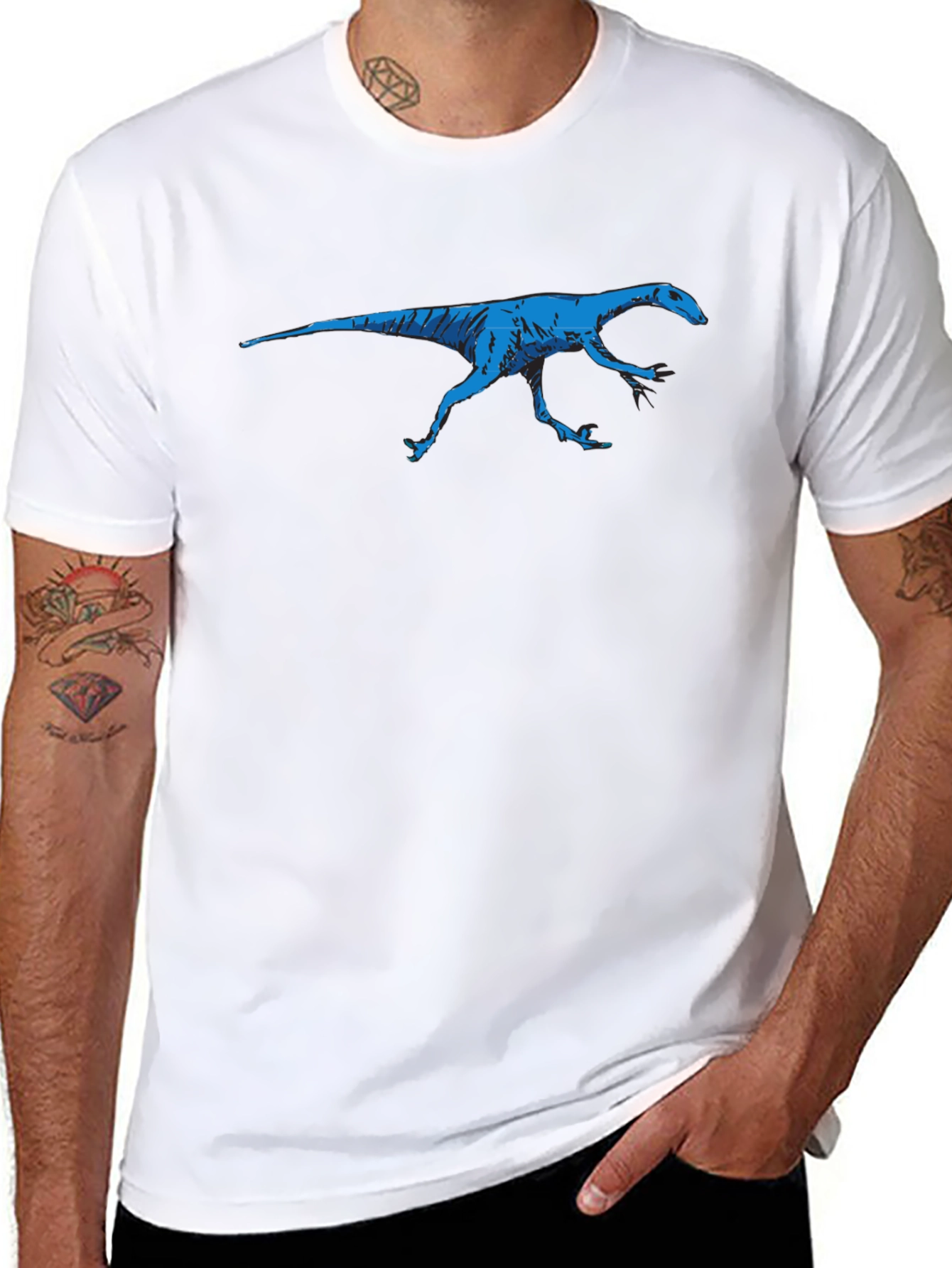 Blue Dinosaur Graphic Black T-Shirt