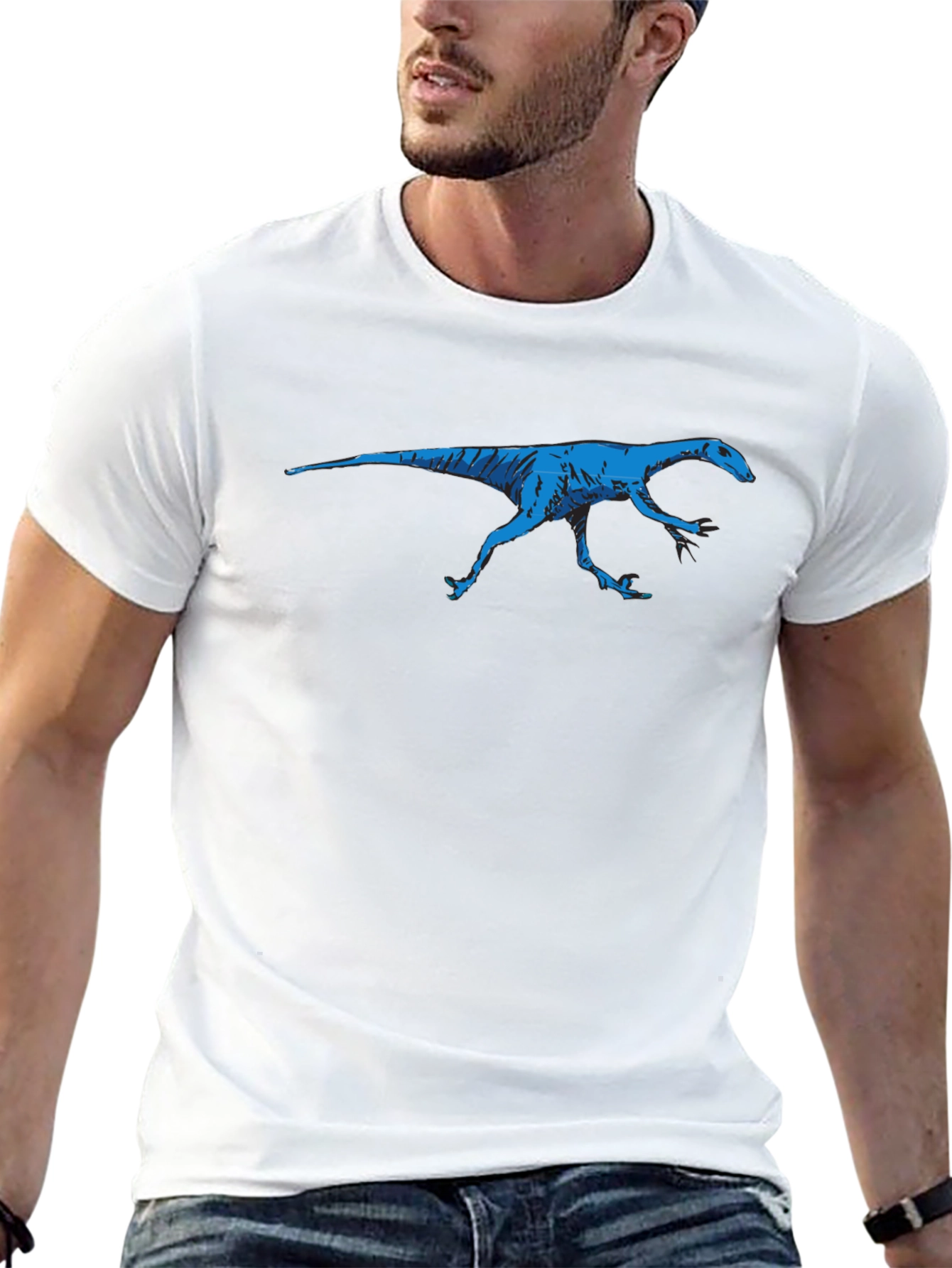 Blue Dinosaur Graphic Black T-Shirt