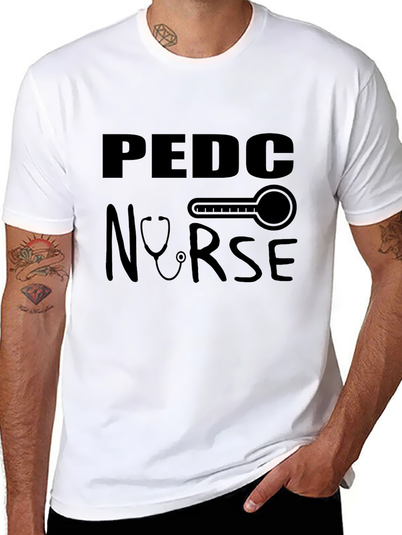 Pediatric Nurse T-Shirt - Medical Thermometer Stethoscope Design