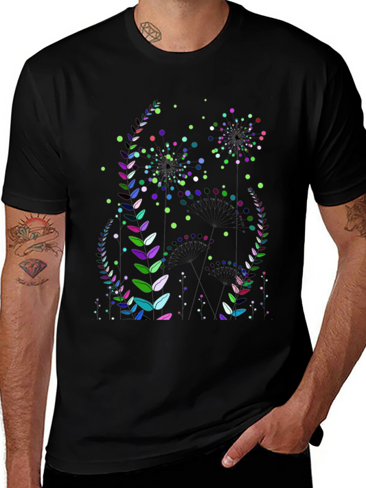 Colorful Floral Burst Graphic Black T-Shirt