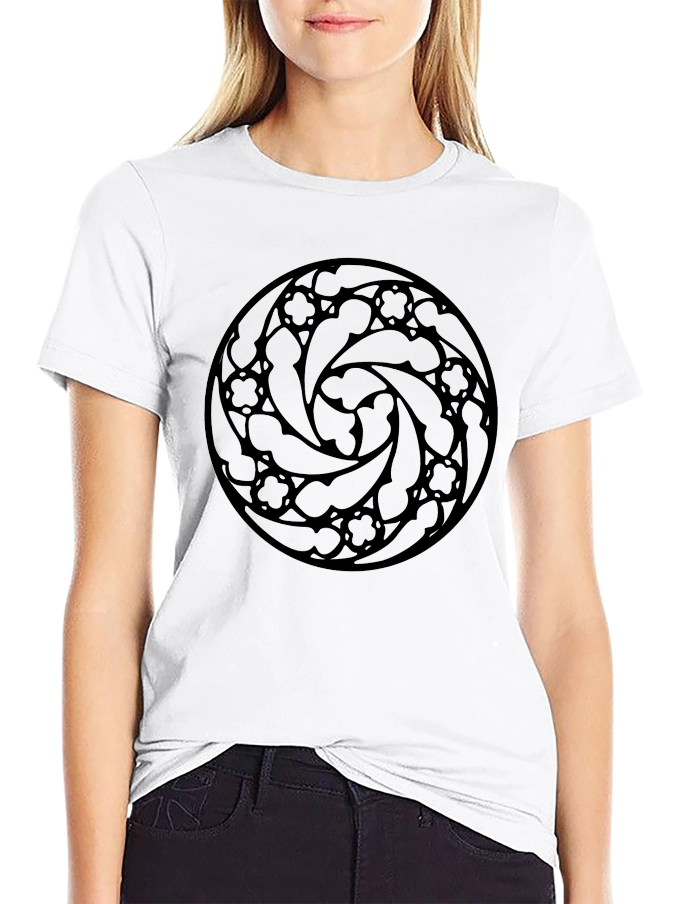 Gothic Rose Window Graphic Tee - Black