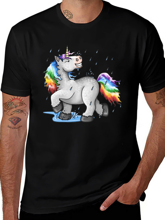 Unicorn in Rain T-Shirt - Black Cotton Tee