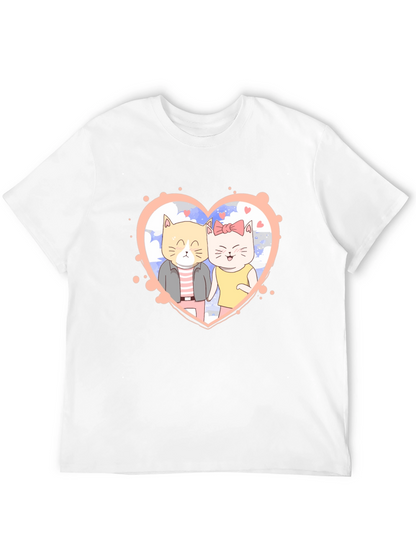 Cute Cartoon Cat Couple Black T-Shirt