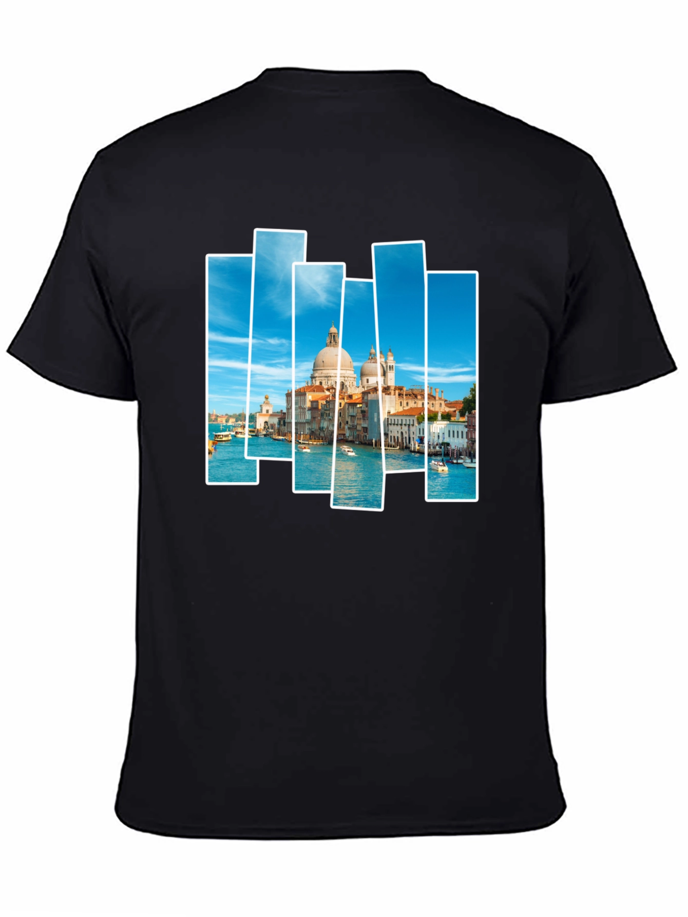 Venice Scene Print Mens Black T-Shirt