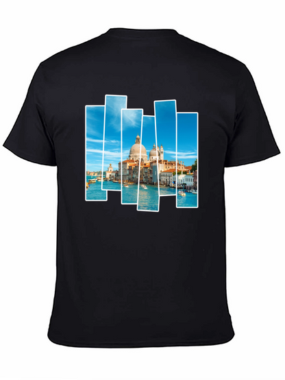 Venice Scene Print Mens Black T-Shirt