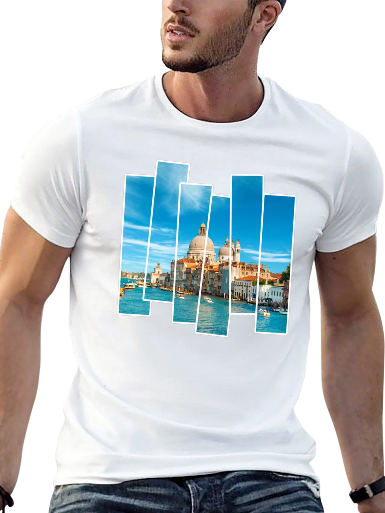 Venice Scene Print Mens Black T-Shirt