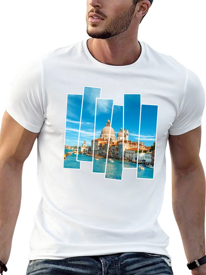 Venice Scene Print Mens Black T-Shirt