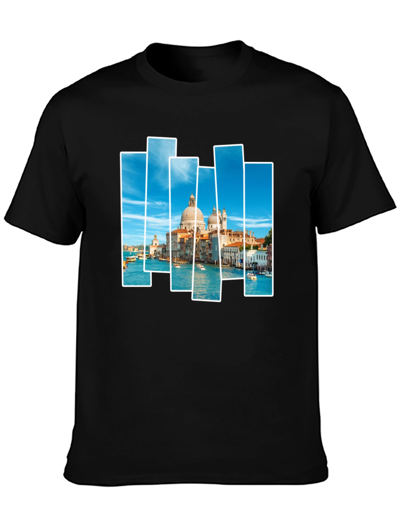 Venice Scene Print Mens Black T-Shirt