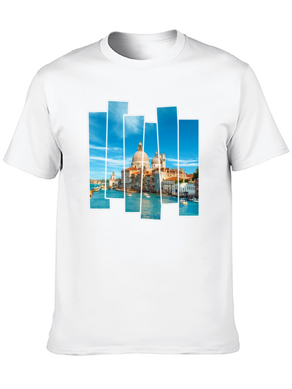 Venice Scene Print Mens Black T-Shirt