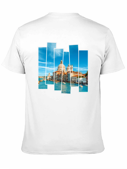 Venice Scene Print Mens Black T-Shirt
