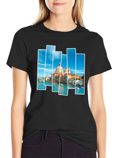 Venice Scene Print Mens Black T-Shirt