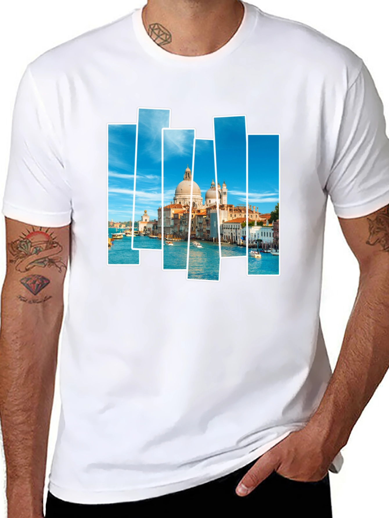 Venice Scene Print Mens Black T-Shirt