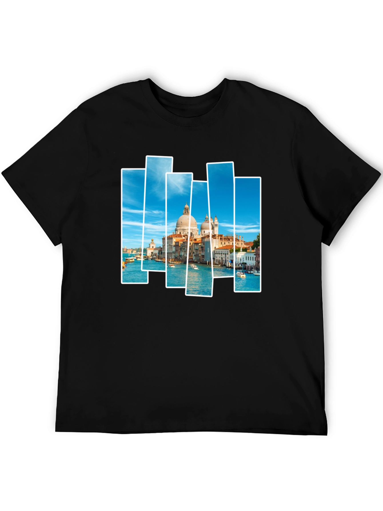 Venice Scene Print Mens Black T-Shirt