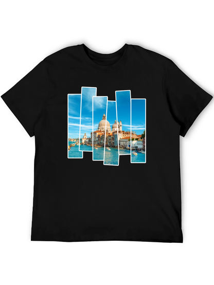 Venice Scene Print Mens Black T-Shirt