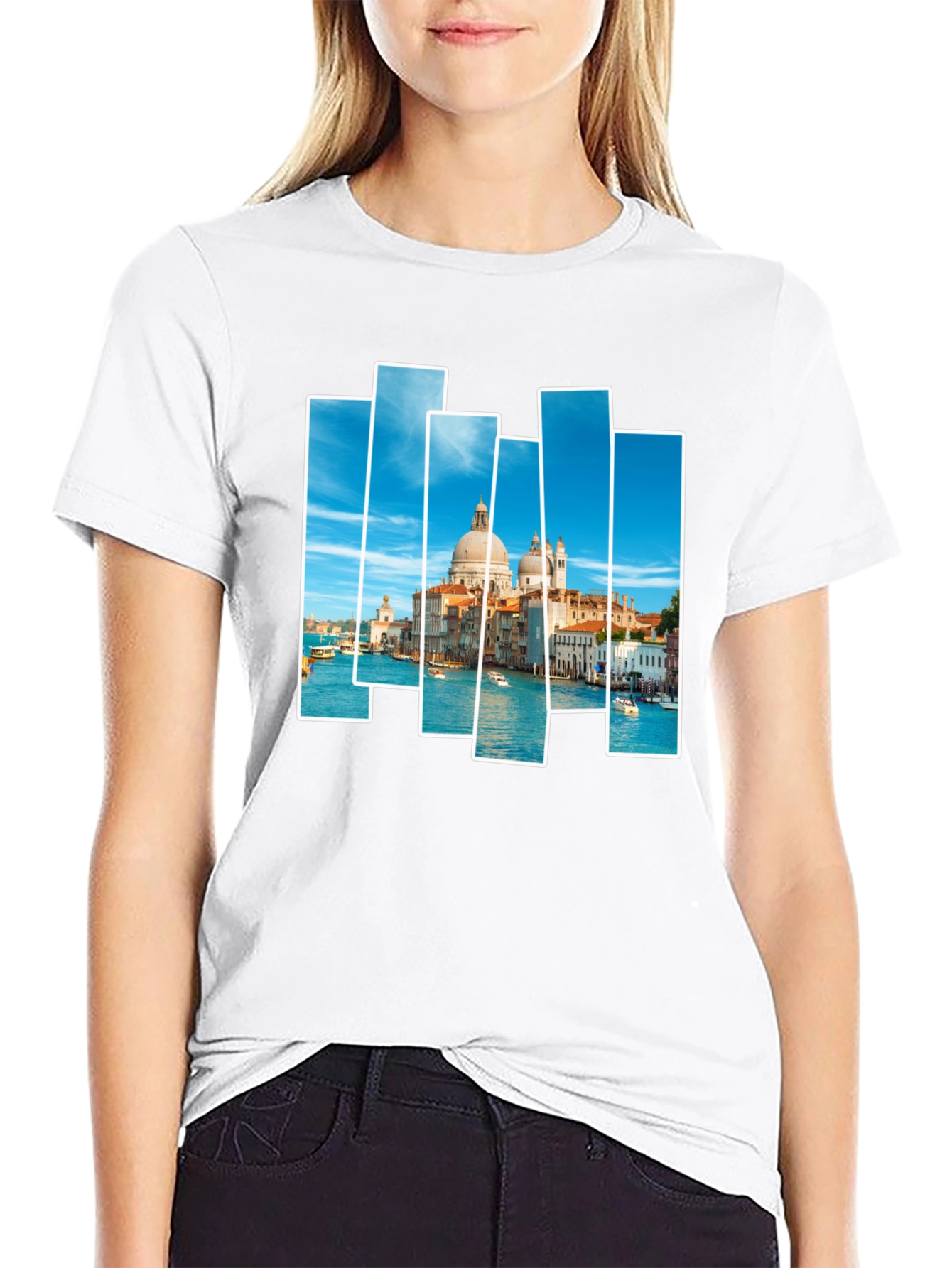 Venice Scene Print Mens Black T-Shirt
