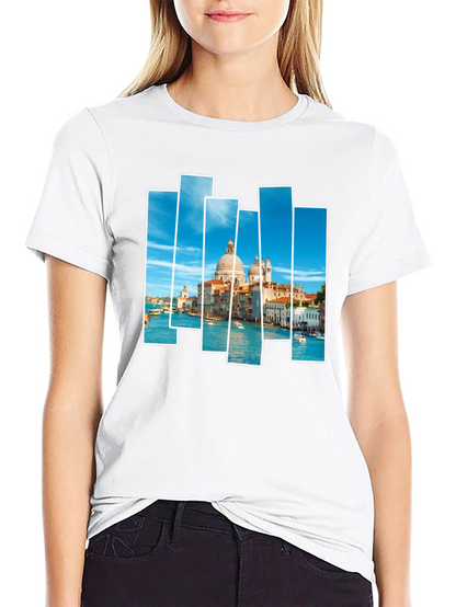 Venice Scene Print Mens Black T-Shirt