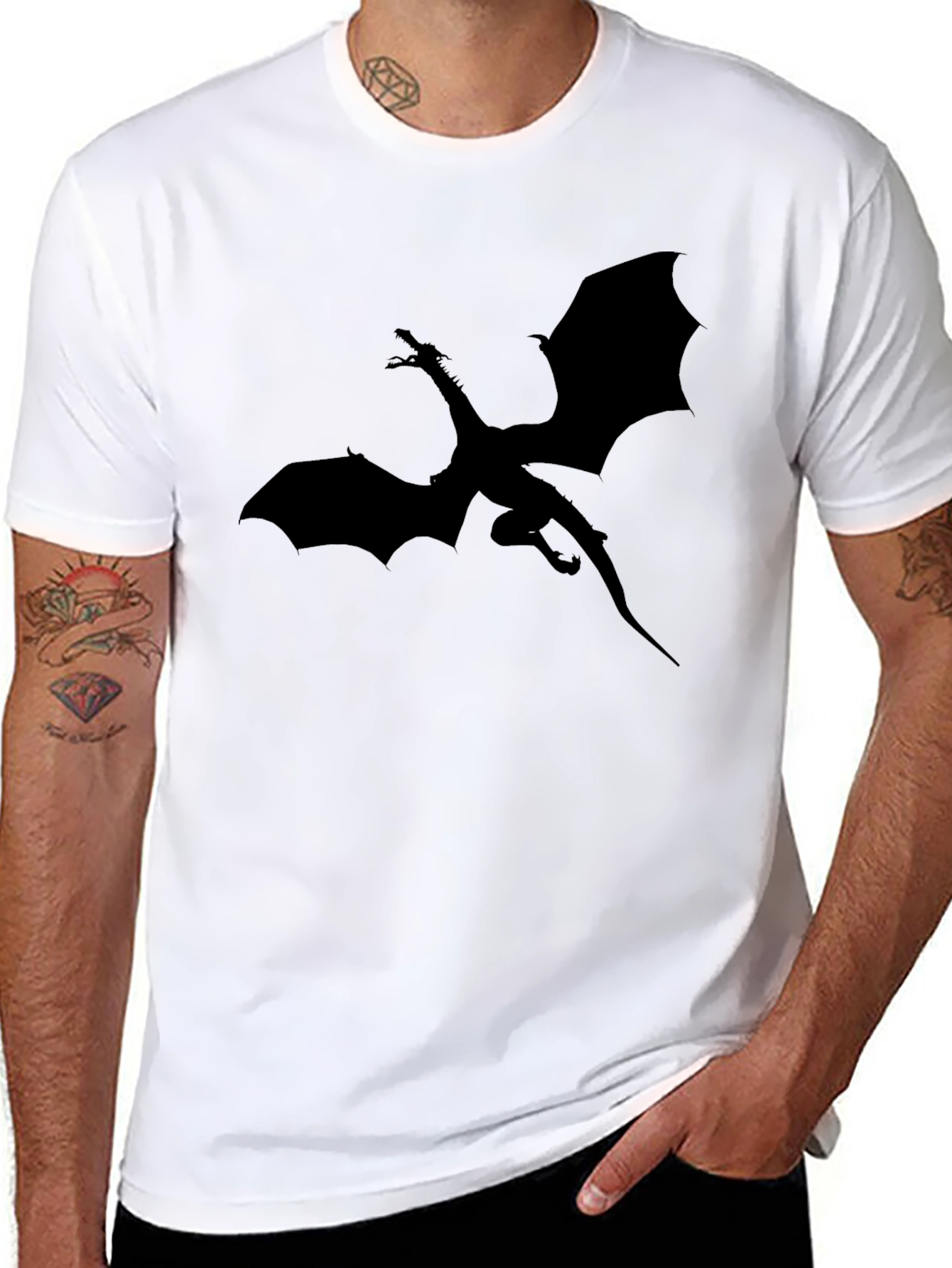 Dragon Silhouette Graphic T-Shirt - Black