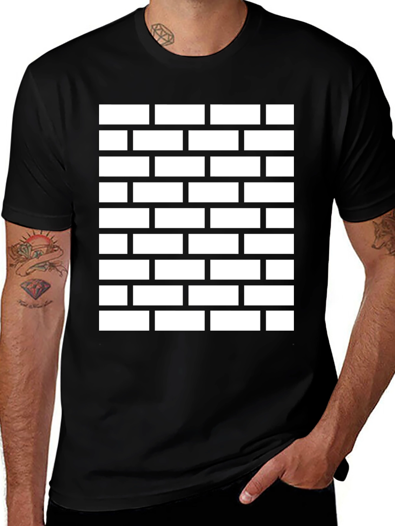 Brick Wall Pattern Black Tee Shirt