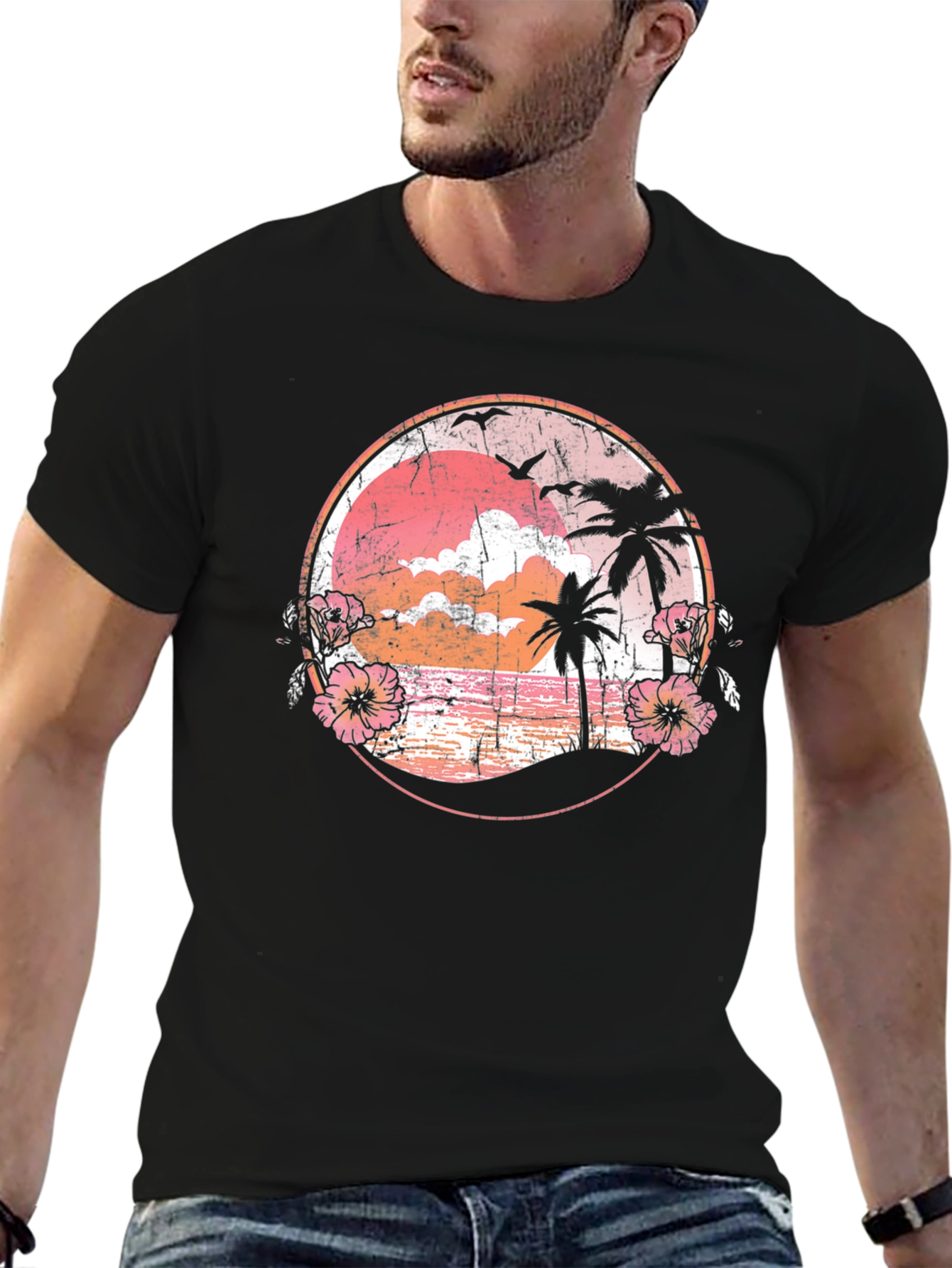 Retro Sunset Palm Tree Graphic Tee