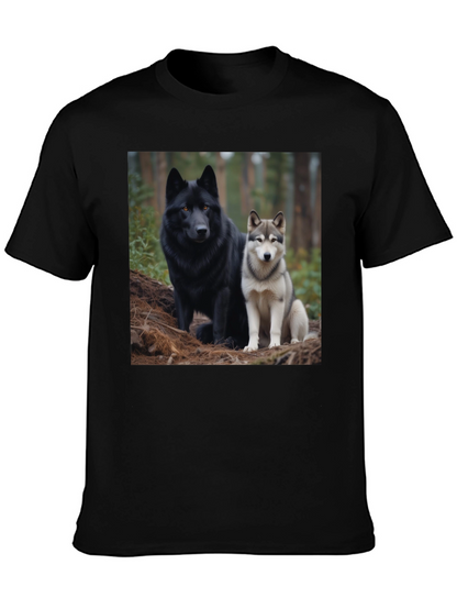 Wolf Pack Tee: Black T-Shirt with Canine Graphic