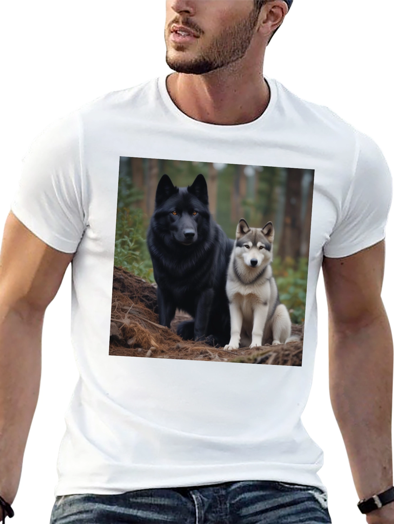 Wolf Pack Tee: Black T-Shirt with Canine Graphic