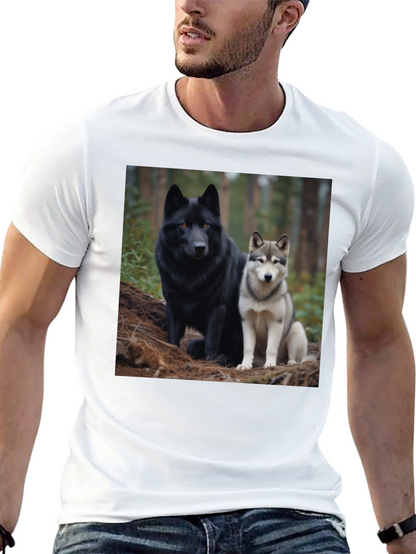 Wolf Pack Tee: Black T-Shirt with Canine Graphic