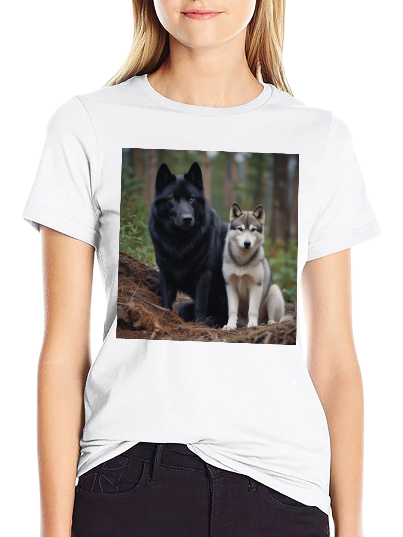 Wolf Pack Tee: Black T-Shirt with Canine Graphic