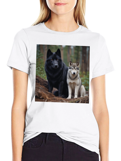 Wolf Pack Tee: Black T-Shirt with Canine Graphic