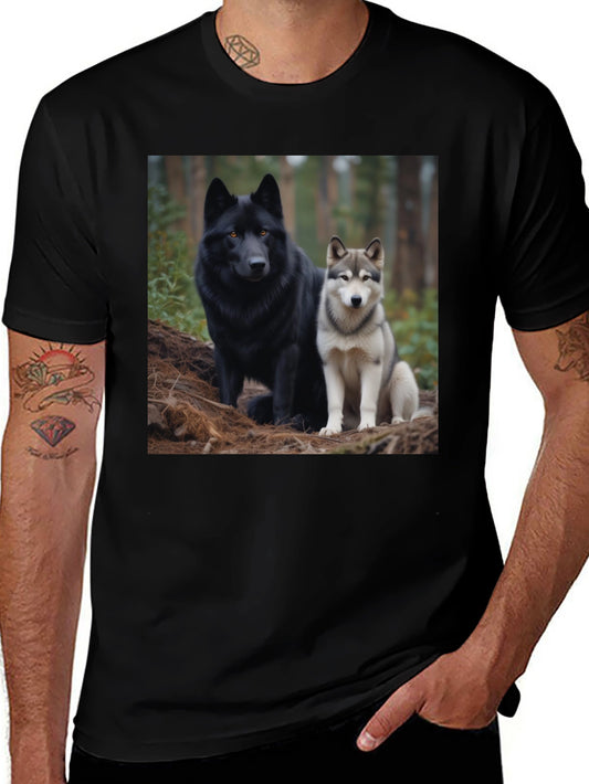 Wolf Pack Tee: Black T-Shirt with Canine Graphic