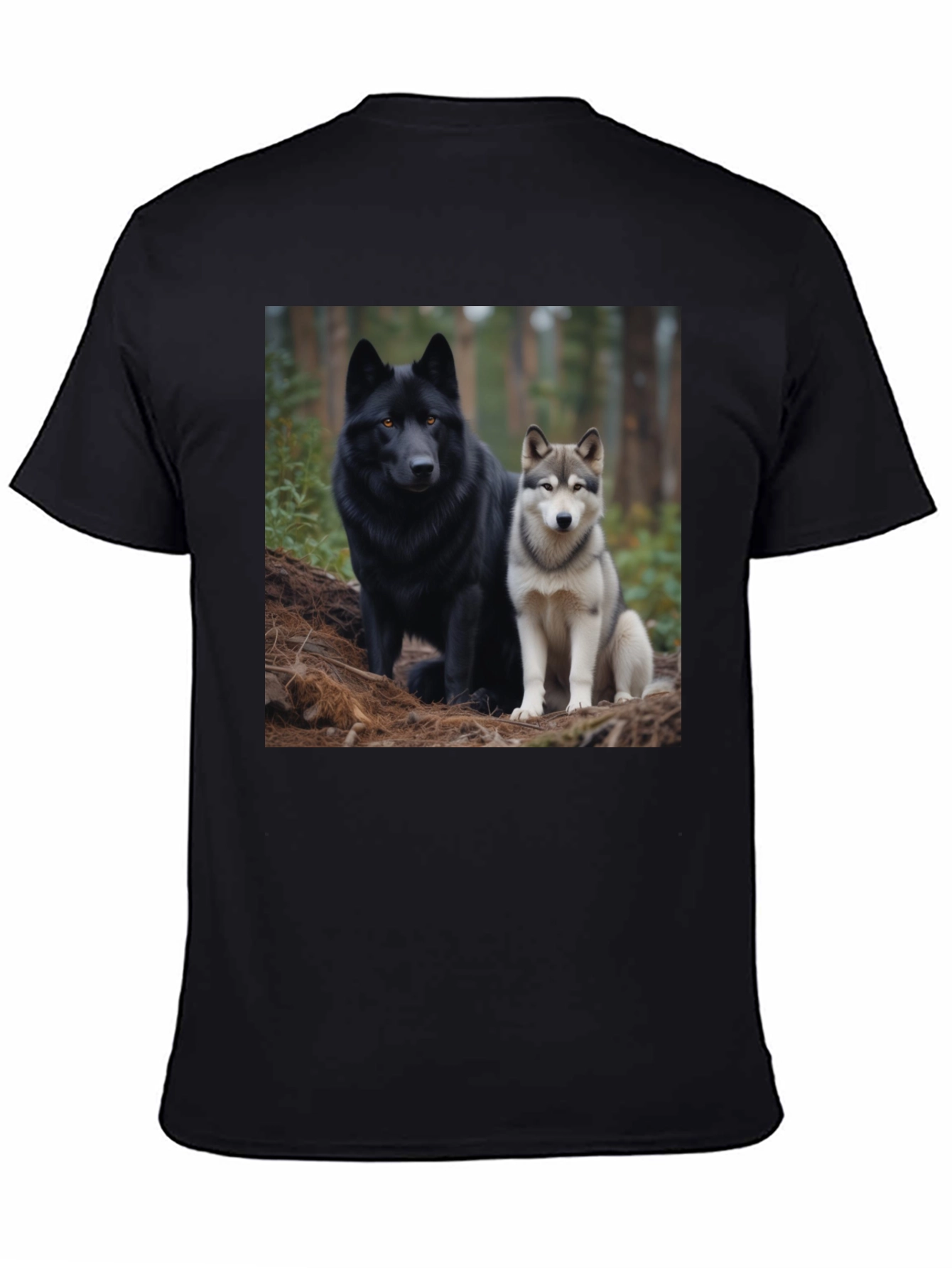 Wolf Pack Tee: Black T-Shirt with Canine Graphic