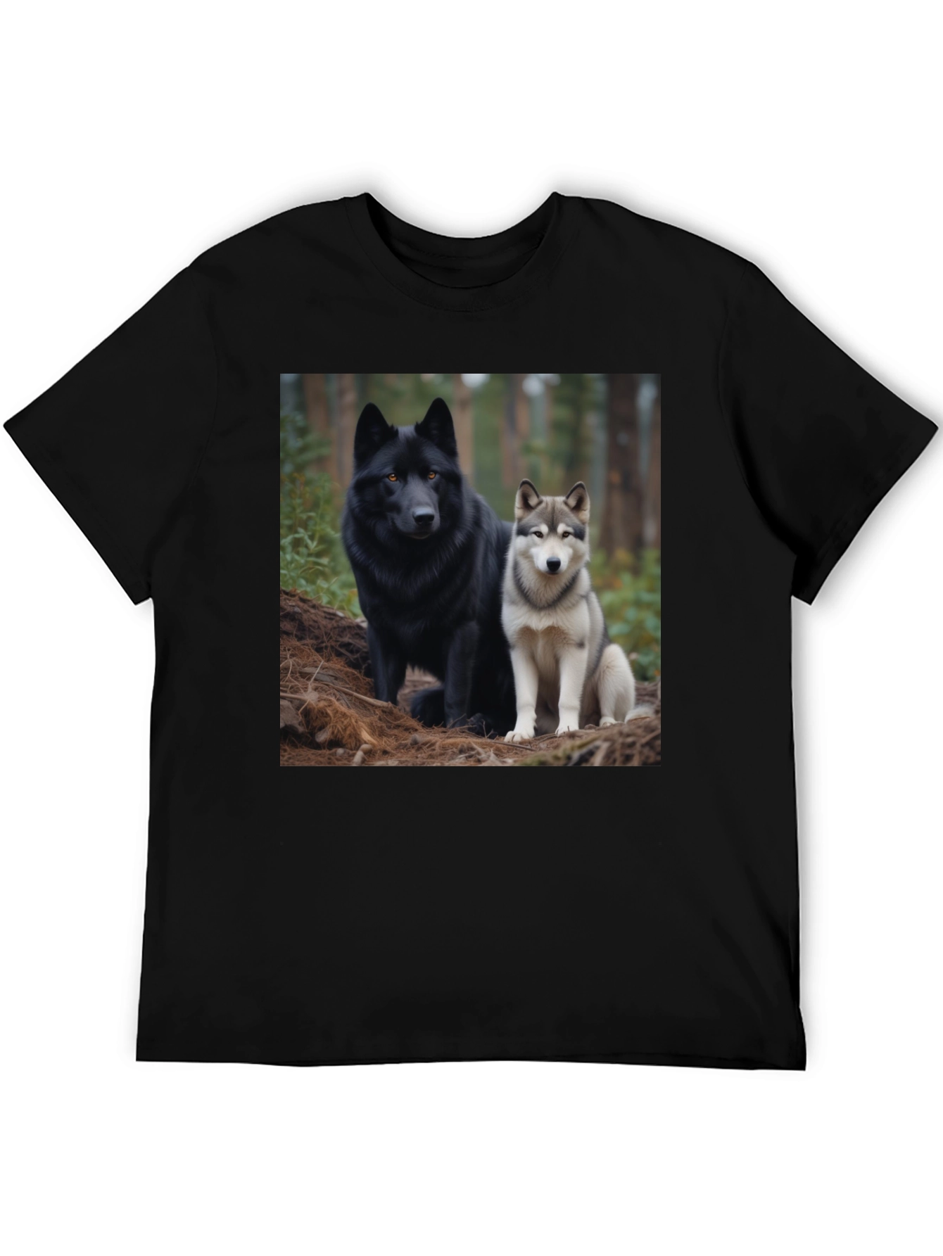 Wolf Pack Tee: Black T-Shirt with Canine Graphic