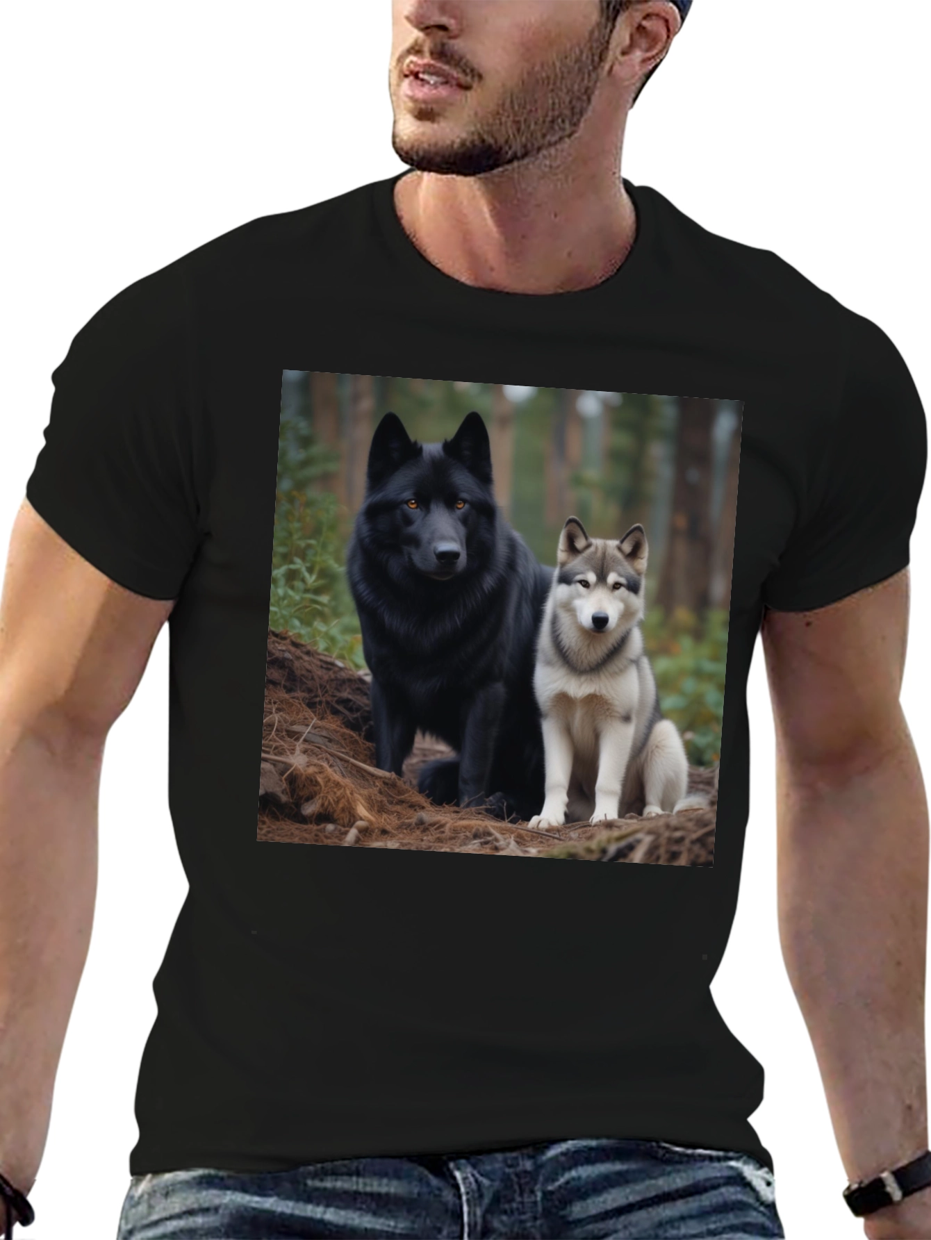 Wolf Pack Tee: Black T-Shirt with Canine Graphic