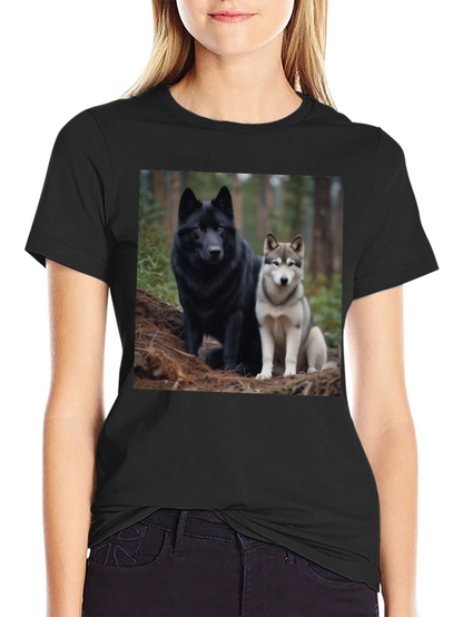 Wolf Pack Tee: Black T-Shirt with Canine Graphic