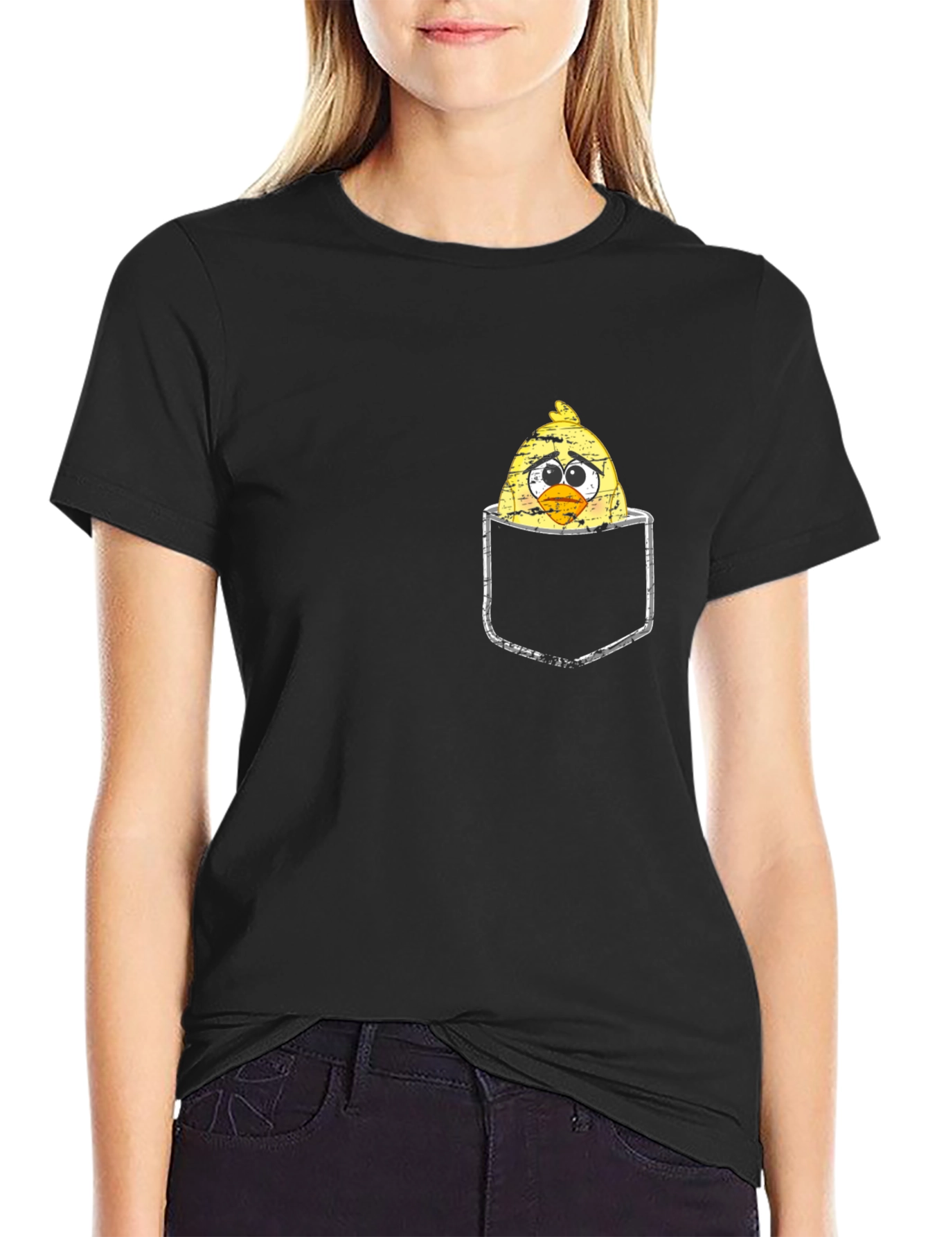Sad Chick in Pocket Graphic T-Shirt