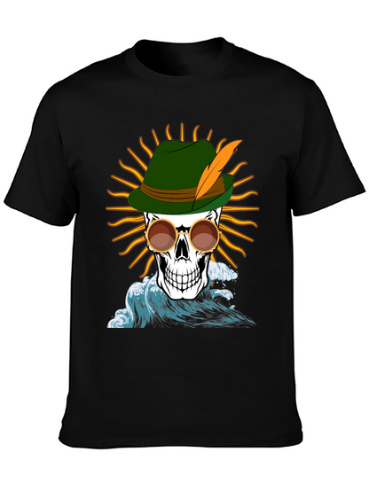 Skull T-Shirt: Bavarian Hat Sun & Waves Graphic Tee