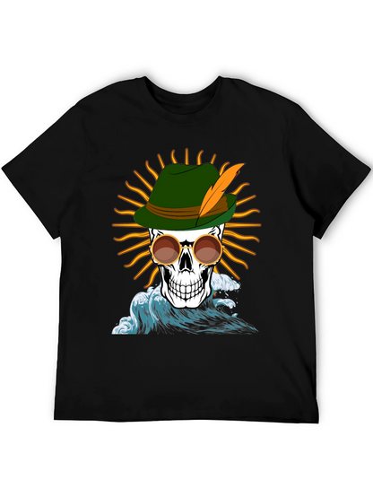 Skull T-Shirt: Bavarian Hat Sun & Waves Graphic Tee