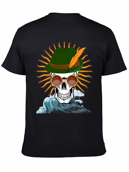 Skull T-Shirt: Bavarian Hat Sun & Waves Graphic Tee