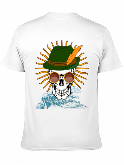 Skull T-Shirt: Bavarian Hat Sun & Waves Graphic Tee