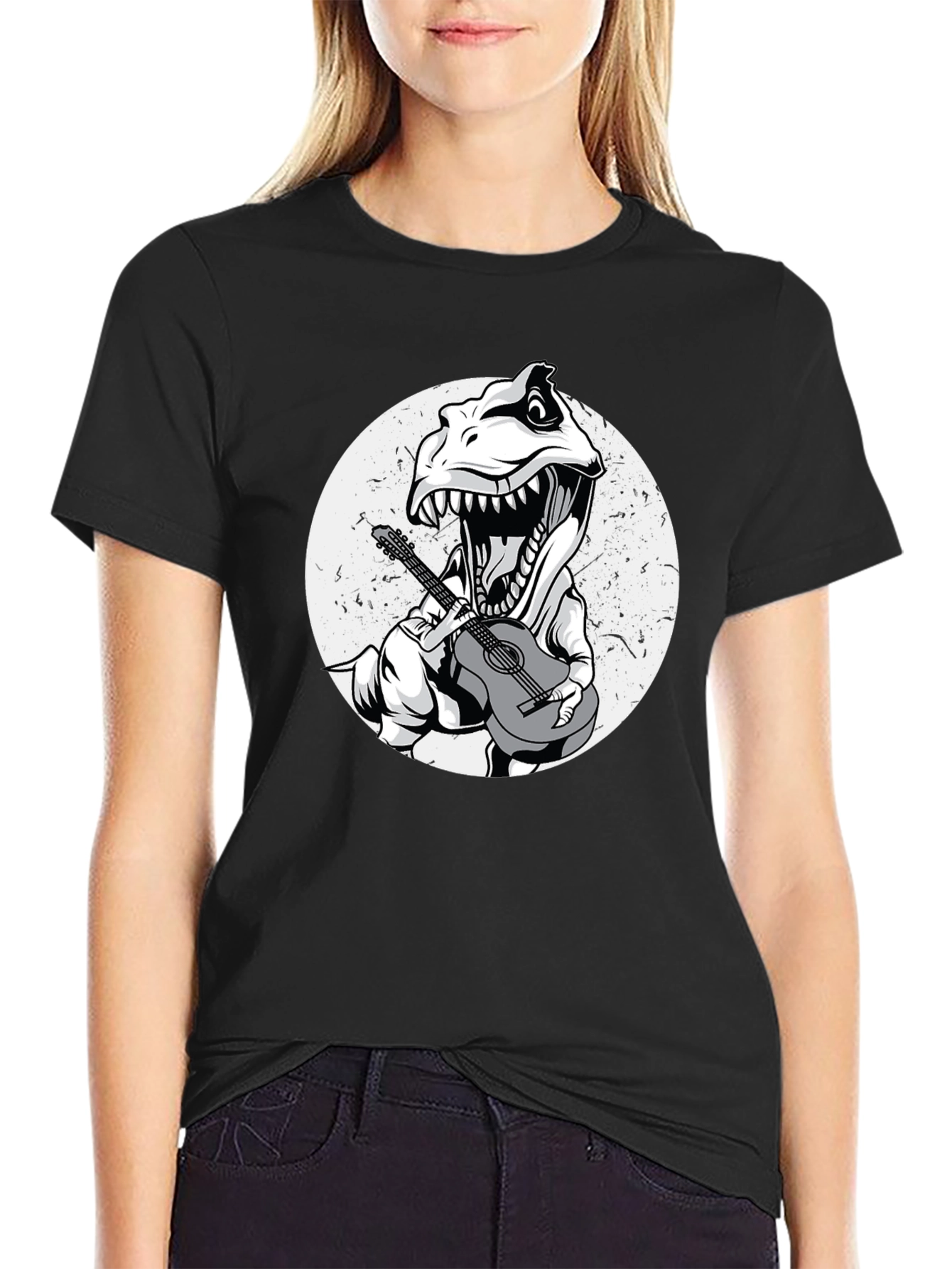 Dino Guitarist Graphic Tee - Black T-Shirt