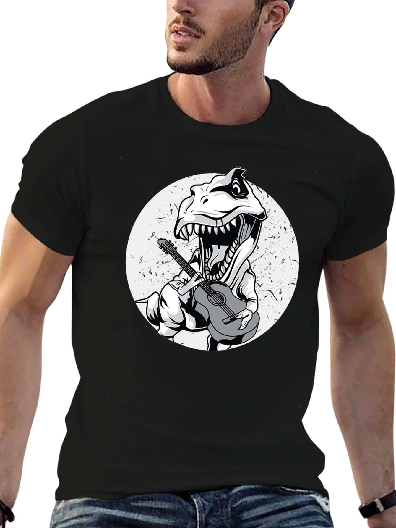 Dino Guitarist Graphic Tee - Black T-Shirt