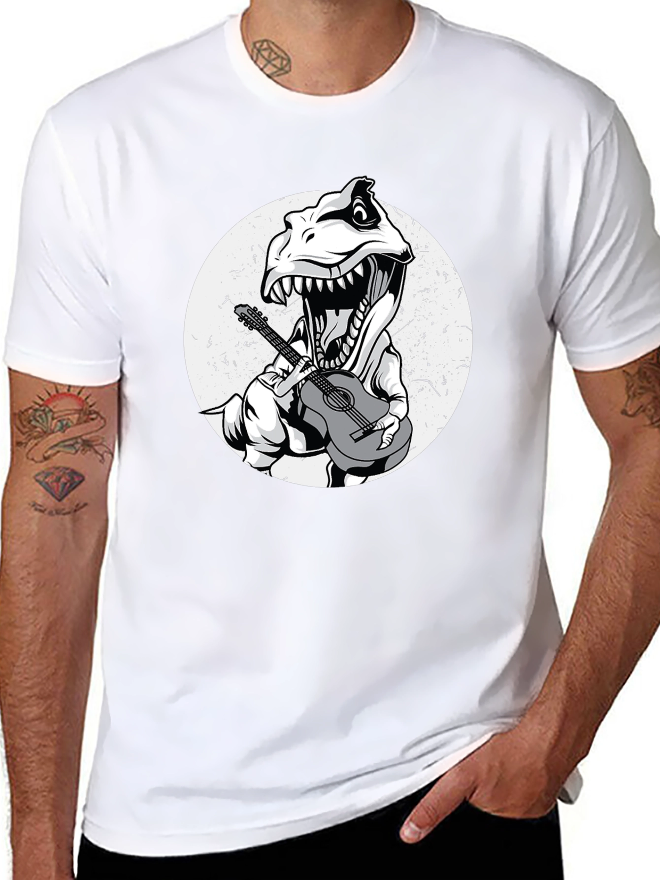 Dino Guitarist Graphic Tee - Black T-Shirt
