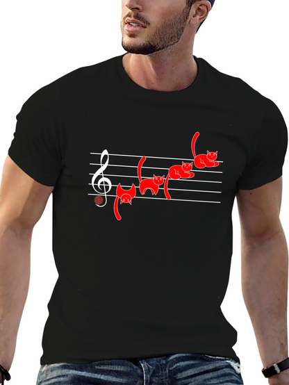 Cat Music T-Shirt - Black Cotton Blend